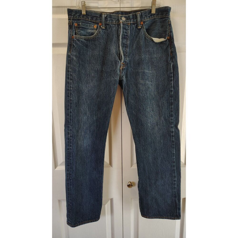 Levi's 501 Original Straight Leg Blue Denim Button Fly Jeans 34x30 - Picture 1 of 8
